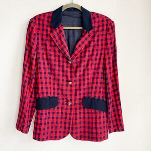 Vintage 90s Simin T  Moschino Plaid Check Print Red Navy Blue Classic Blazer S